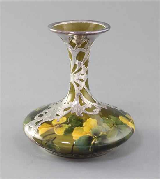 A Rookwood silver overlaid floral vase, c.1900, 12.5cm